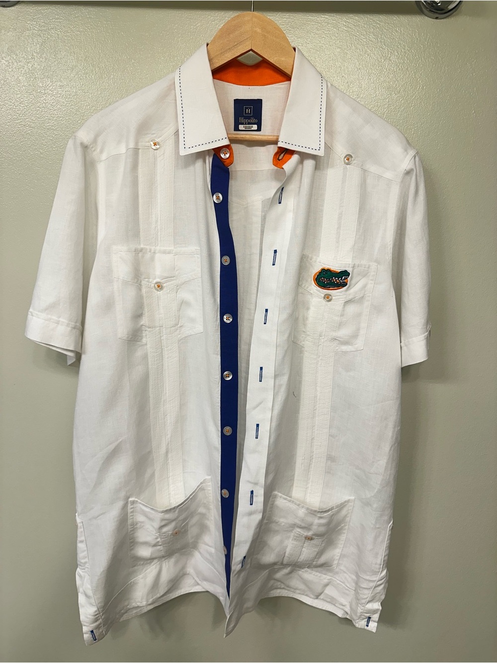 Hippólito Florida Gators 100% Linen Guayabera Shirt – White/Blue/Orange L/XL